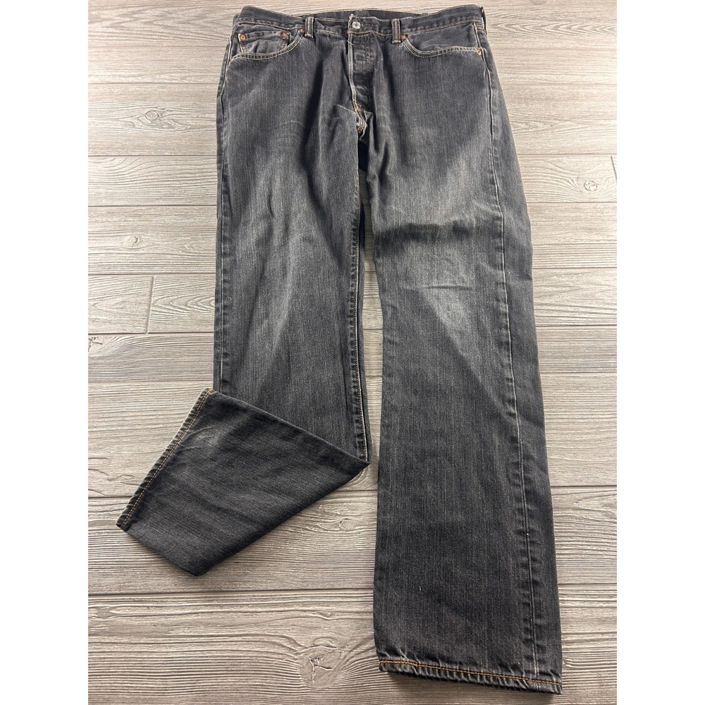 Levis 501 Premium Jeans Mens 38X34 Black Dark Wash Regular Straight Denim